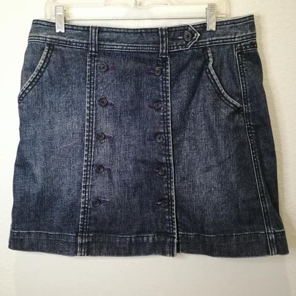 Anthropologie Bica Cheia Double Front Buttons Down A-Line Denim Skirt - Size 12 - Picture 1 of 8